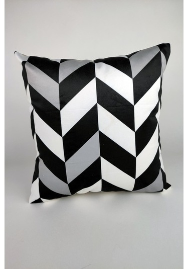 Mrs.Gugar Siyah Gri Geometrik Desen Kırlent Kılıfı