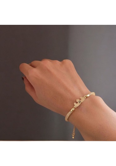 Archin B Harfine Özel Taç Motifli 14 Ayar Altın Plakalı Hasır Kordonlu Hediye Bileklik-461harf B