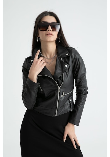 Modaplaza Kadın Deri Mont 1025- Siyah K19KBGD1025MNTSİYAH Siyah