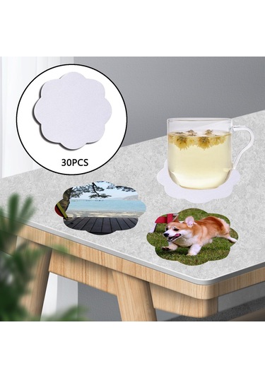 Homyl 30 Adet Boş Coaster Süblimasyon Isı Transfer Baskı Beyaz