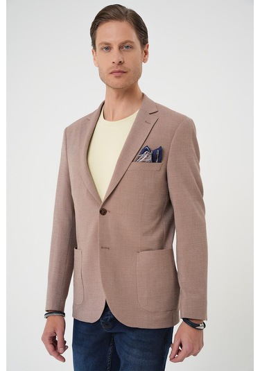 Comfort Fit Torba Cep Gofre Kumaş Casual Bej Ceket C 679 Bej