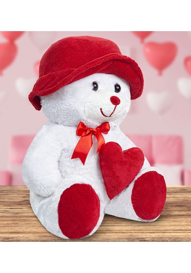 Özgüner 70 Cm Şapkalı Ve Kalpli Peluş Ayıcık