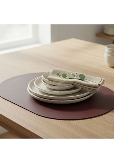 2 Adet Bordo Deri Amerikan Servis Tam Oval 33x44 Cm