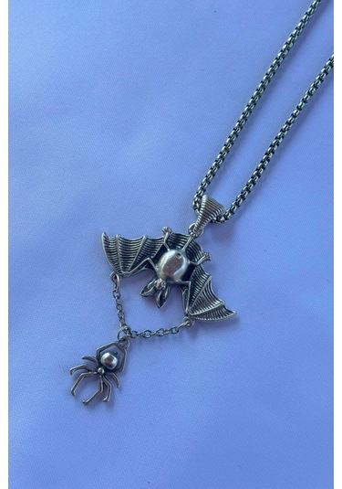 Yarasa El İşçiliği Paslanmaz Çelik Zincir Erkek Kolye Gümüş