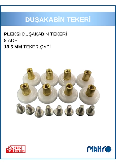 Bella Duşakabin Tekerleği 8'li Set 18.5 Mm Teker Çapı Beyaz