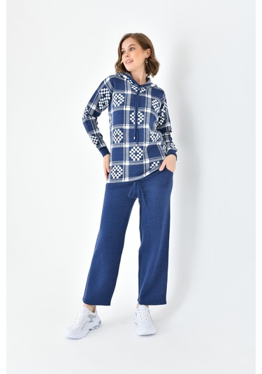 Ftz Women Kadın Dama Desenli İkili Takım İndigo 20604-indigo İndigo