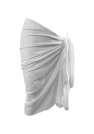 Tarzını Seç Esnek Likralı Uzun Beyaz Tül Pareo 150x95 Cm Çok Renkli