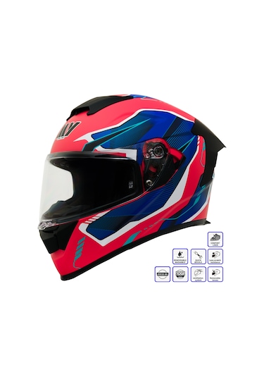 My Helmets Mks001-rbw Yarış Spoiler Güneş Vizörlü Şeffaf Full Face Motosiklet Kaskı Çok Renkli