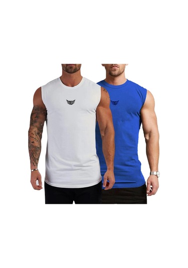 Genius Store Nem Emici Hızlı Kuruma Teknik Performans Sporcu Erkek T-Shirt Beyaz - Mavi