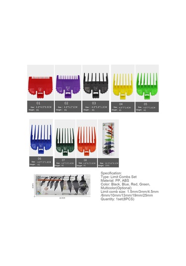 Vkemall 8 Parçalık Saç Kesme Seti, Renkli Sınırlayıcı Taraflar, Saklama Kutusu Dahil, Profesyonel Kullanım