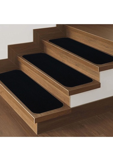 Siyah Velür Kaymaz Tabanlı Merdiven Basamak Paspası / Halısı (470767776)