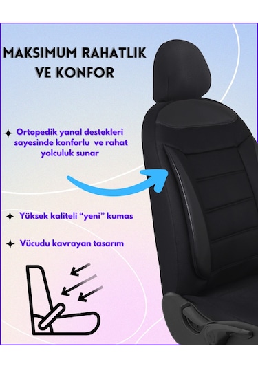 Renault Clio 4 Araçlara Uyumlu Tam Takım Flex S Model Oto Koltuk Kılıfı Siyah