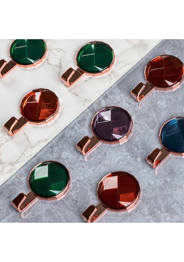 Kırmızı Lüks Sırlı Taşlar Kanca Duvara Monte Mutfak Banyo Kanca Deliksiz Güçlü Traceless Kapı Kanca Kendinden Yapışkanlı Asılı Kanca Kırmızı