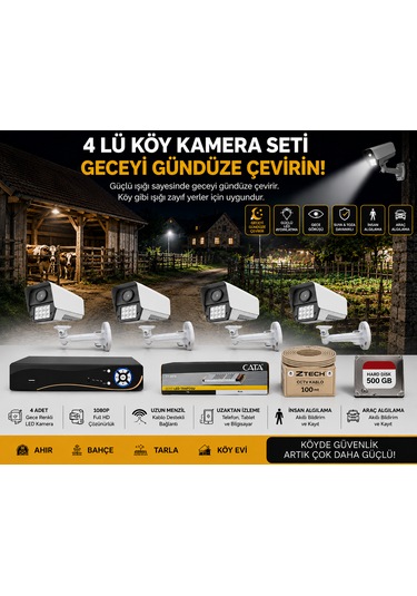 Ztech 4 Lü Köy Kamerası Seti Full+full