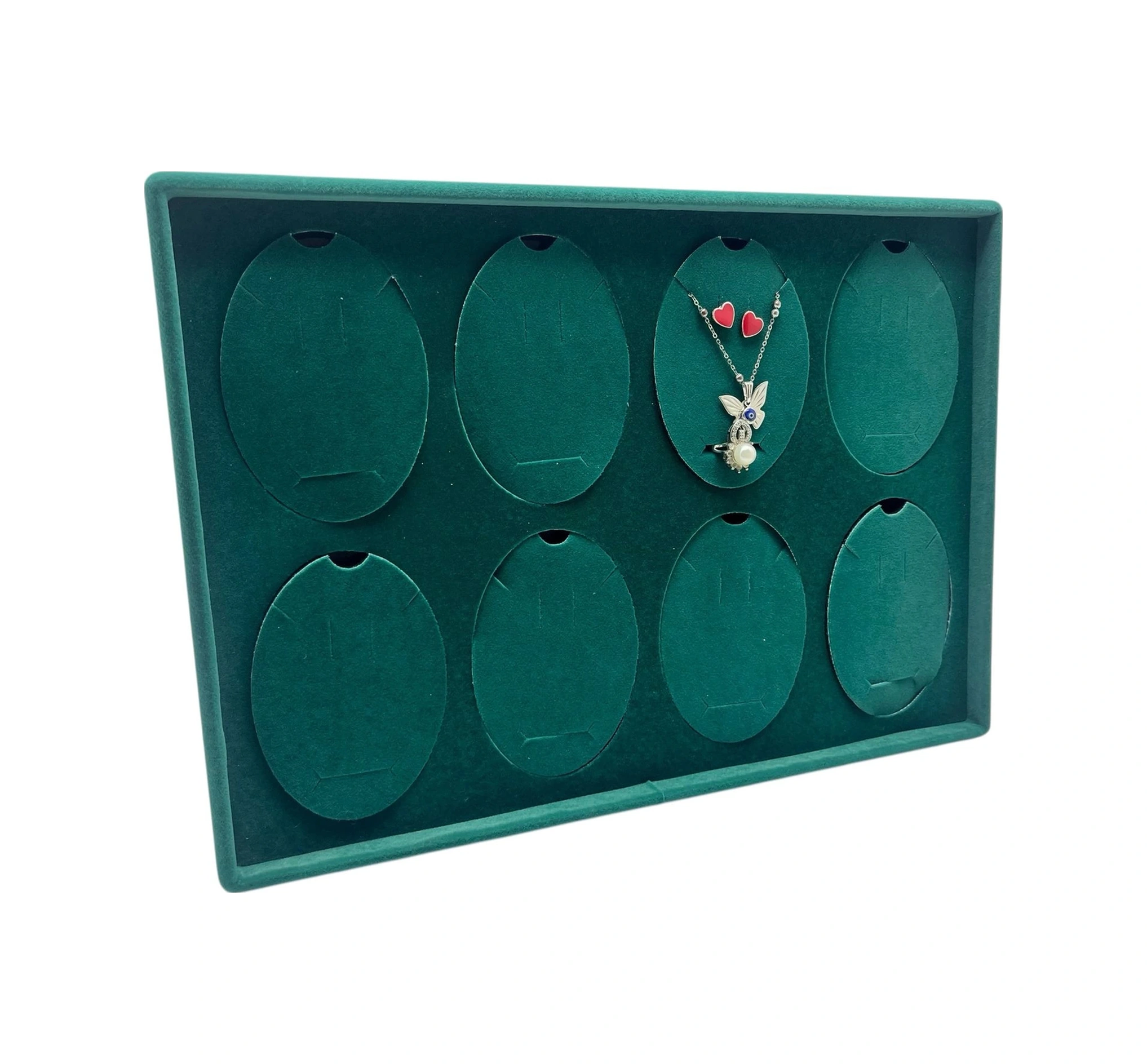 Süet Kumaş Yeşil 34-24 Cm Ayaklı 8 Pedli Kolye Tabla Stand