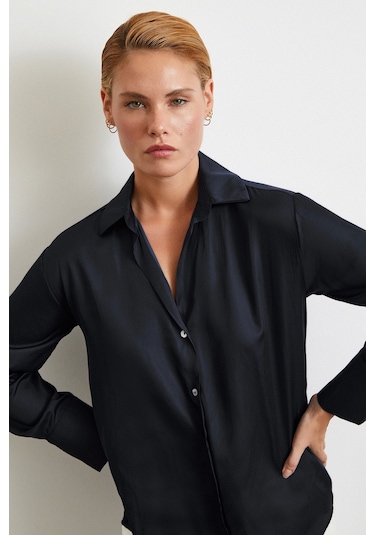 Diagonal Desen Gömlek Siyah Siyah