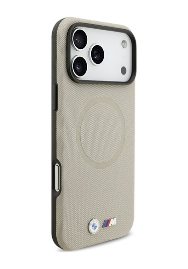 İphone 17 Pro Max Uyumlu Kılıf Bmw Lisanslı M-safeli Metal Logolu Delikli M Dizayn Deri Kapak Gri Gri