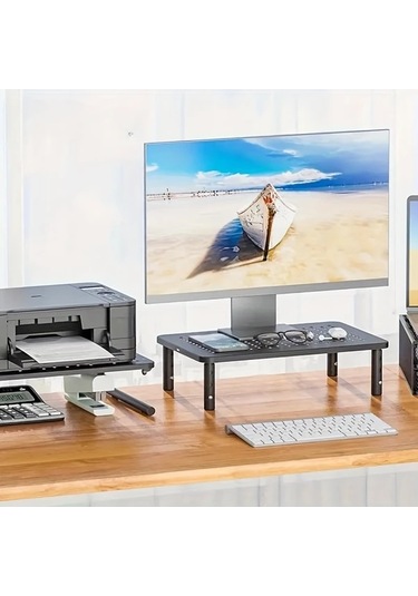 Xuweiwei Siyah Erkonomik Masaüstü Monitör Standı 3 Yükseklik Ayarlı Hava Delikli Kaymaz Fileli Metal Laptop Ve İmac Organizatörü