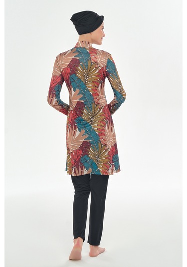 Likralı Tam Kapalı Tesettür Mayo Desenli 3107 Siyah Siyah03 Siyah