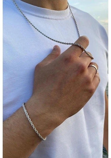 Burgu Halat Erkek Çelik Zincir Kolye Bileklik Seçenekli B028 Beyaz
