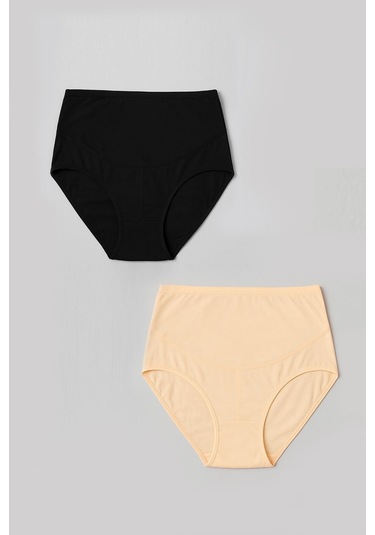 Kompedan Kadın Yüksek Bel Hamile Külot Seti Yumuşak Pamuklu Siyah - Ten Rengi