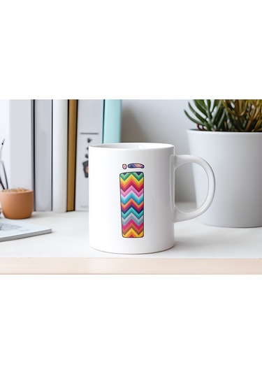 I / İ Harfi Renkli Zigzag Desenli Kupa Bardak - Afrika Tarz Etnik Tasarım Kupa - Kişiye Özel Beyaz