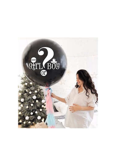 Büyük Girl Or Boy Siyah Cinsiyet Belirleme Partisi Balonu Konfeti