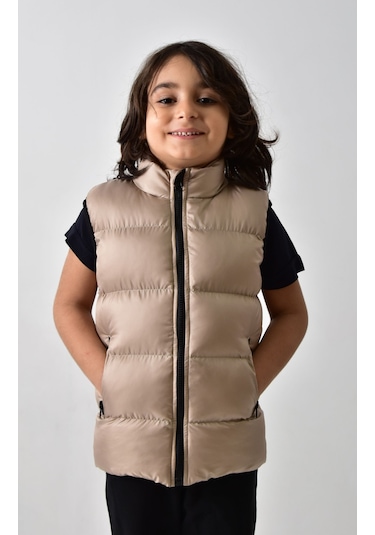 Banada Moda Erkek Çocuk Mat Bej Şişme Yelek Bej