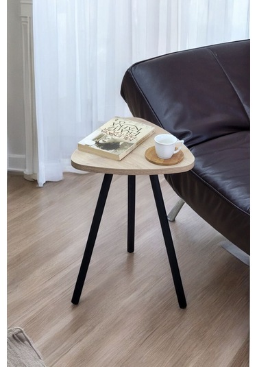 Yüksek Kalite Tekli Pena Üçgen Zigon Sehpa Çay Sehpası Servis Sehpası Boyalı Ahşap Ayaklı Safir Meşe