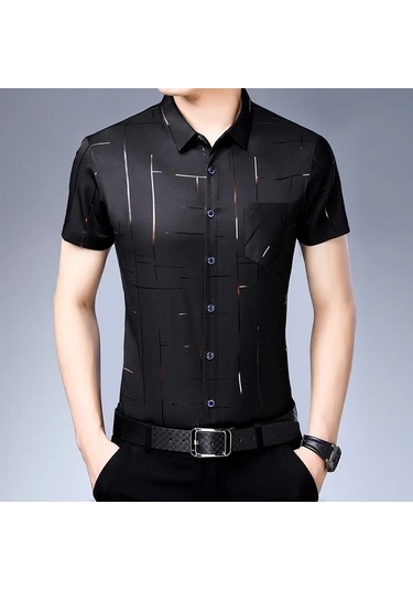 Snapbuyerkek İş Gömleği Kısa Kollu Demirsiz Kırışıklığa Dayanıklı Üstblack Black