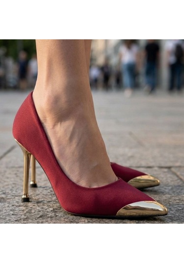 Cojans Norji Bordo Saten Stiletto Ayakkabı Göründüğü Gibi