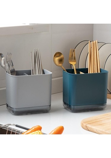 Novahub Gri Çok Fonksiyonlu Kaşık Çatal Çubuk Tutucu, Mutfak Organizatörü, Drenaj Raf, 2 Katmanlı, Mutfak İçin Gri