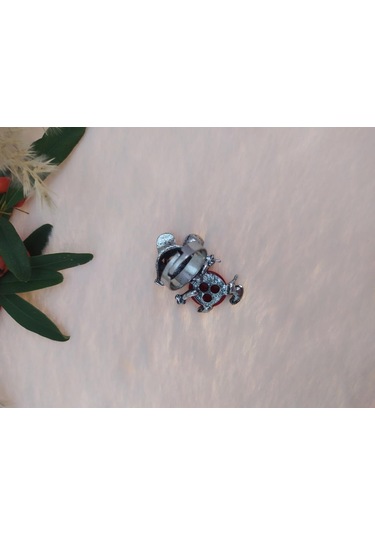 Gümüş Renk Fare Figürlü Yüzük Pembe Kristalli Ayarlanabilir Çocuk Yüzük