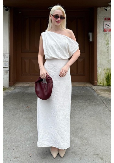 Madmext Madmext Beyaz Düşük Omuz Elbise Mg2349 Beyaz