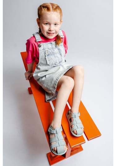 Mnpc Unisex Çocuk Su Yeşili Hakiki Deri Mantar Tabanlı Günlük Çocuk Sandalet 25y2s10048438 Su Yeşili