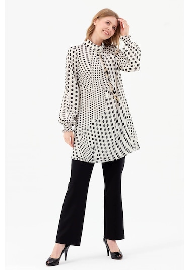 Emprime Puan Desenli Tunik Pantolon Takım Siyah-siyah Siyah