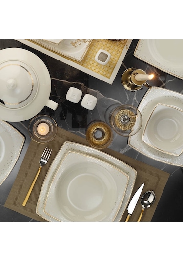 Kütahya Porselen 1175021 Bone Mare 62 Parça Yemek Takımı - Altın