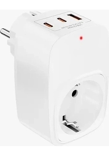 Tekli Yüksek Voltaj Korumalı Duvar Prizi 2x Type-c 1x Usb Çıkışlı Priz Grup Priz Çoğaltıcı Beyaz 1