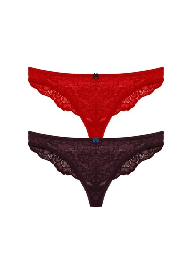 Arkası String Kırmızı Mor Renk Seçenekli Dantelli Kadın Külot