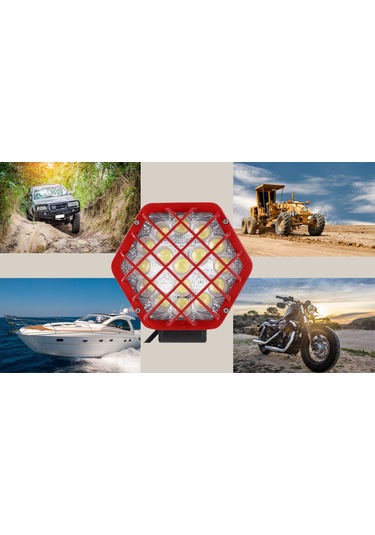 48w Altıgen Kafesli Kırımızı 16 LED OffRoad Tekne Çalışma Lambası