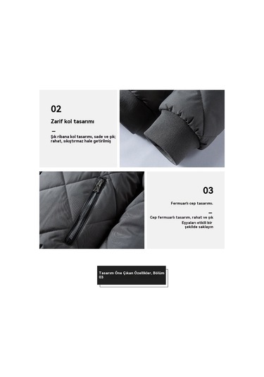 Erkek Beyzbol Yaka Kışlık Pamuklu Ceket Gri