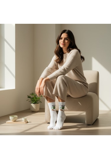 Gost Liria -macha Socks Desenli Unisex Ekru Soket Çorap Ekru