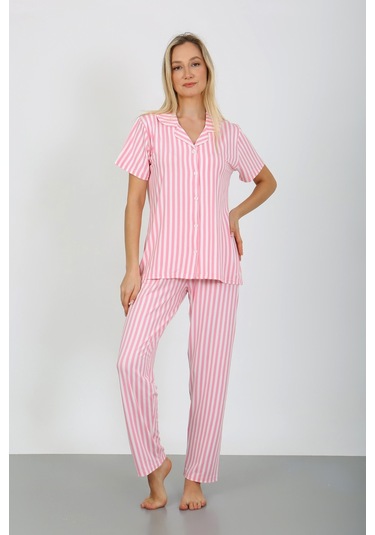 Nisanca Kısa Kollu Milan Gömlek Pijama Takımı- Genç Anne Serisi Pembe