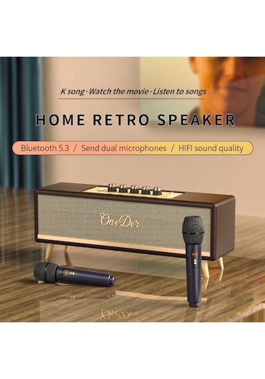 Oneder D8 Wireless Retro Dual Microphone Bluetooth Speaker Kahverengi