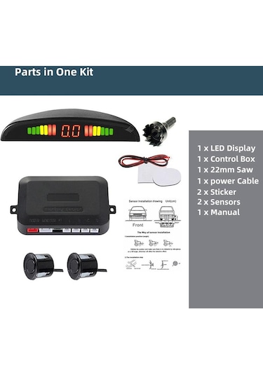 Mavi Hippcron Araba Park Sensörü Kiti 2 Sensörler 22mm Led Ekran Ters Radar Ses Uyarı Göstergesi Sistemi 8 Renk