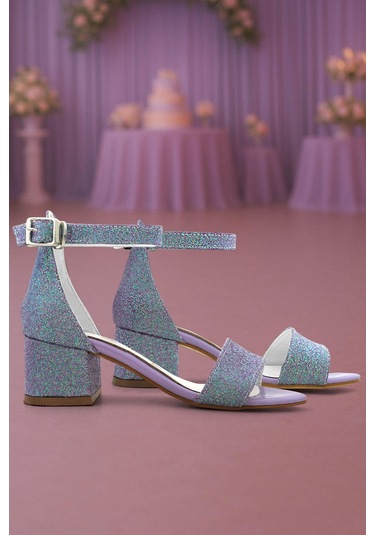 Lilo Simli Mor Tek Bantlı Kız Çocuk Topuklu Abiye Ayakkabı Mor