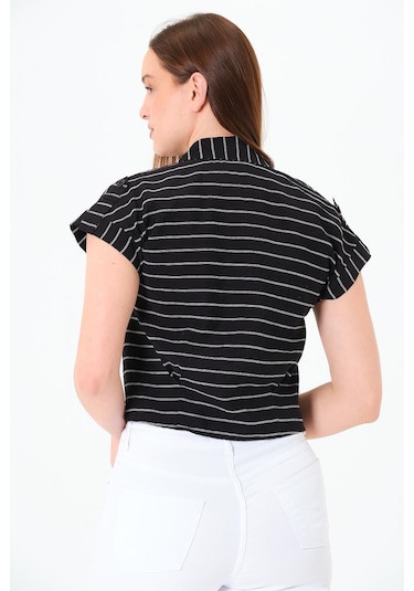 Sortie Collection Pileli Çizgili Gömlek Siyah