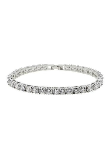 Hip Hop Erkekler Buzlu Tek Sıralı Rhinestones Charm Bilezik Gümüş Altın - Gümüş