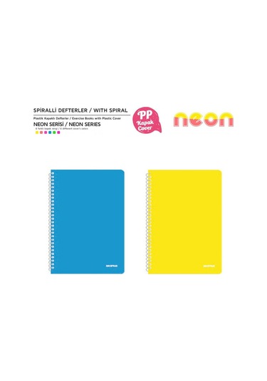 Mopak Neon Serisi A4 Spiralli Pp Kapak Defter 72 Yp Kareli 2'li