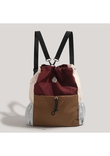 Charhp&kejnt Otantik Bağcıklı Sırt Çantası Retro Tarzı Kontrast Renk Büyük Kapasiteli Çanta 2024 Kontrast Renk Okul Çantası Kahverengi